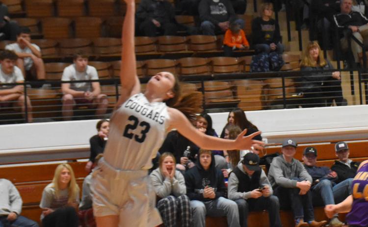 Lindee Kelley finishes off a fast break for the Cougars for her only two points. The sophomore played a big role on defense, shutting-down Hampton's top scorer. PCN photo by Beth Sparrow