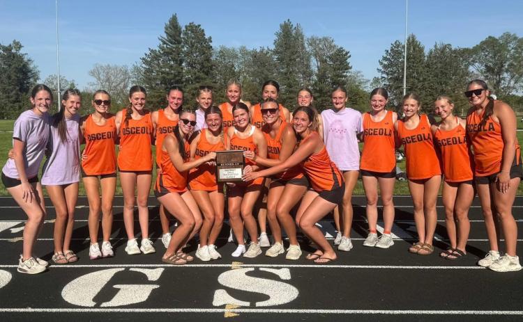 Above: The Osceola girls placed as district runner up in track last Wednesday. They have eight events that qualified for state. See sports for more. Photo provided.
