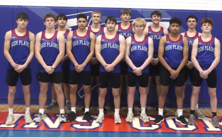 Members of the High Plains boys track and field team are; (front from left), Levi Russell, Carson Swedenburg, Saul Lopez-Santos, Aaron Brown, Camden Mattox, Carlos Acuna-Vargas, Makayo Confer. Back row-Jerry Carlson, Brodey Spurling, Colin Howell, Bowdey Glasser, Garyt Lesiak. PCN photo by Ken Kush.