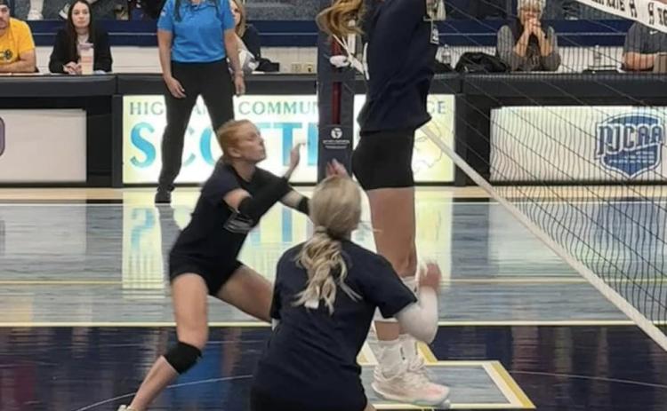 Eastyn Kropatsch played in an all-star game at Highland Community College. Here she goes up for a block. Photo provided.