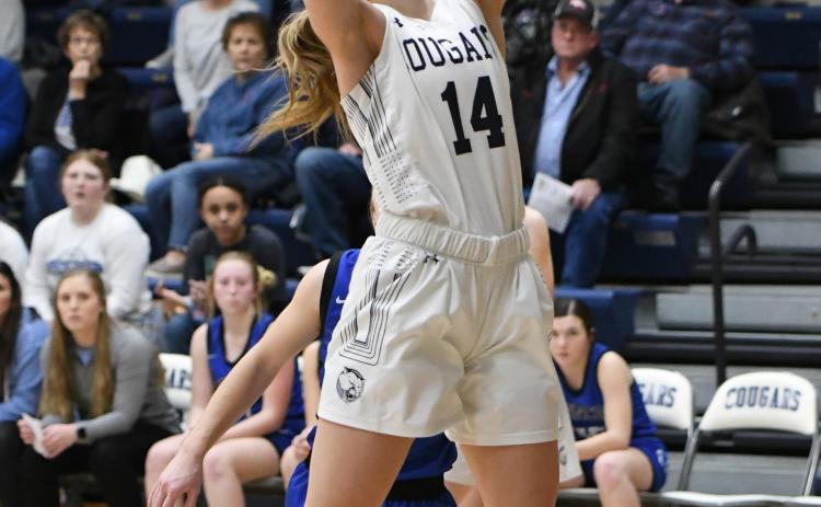 Anderson finished with a game-high 19 points in the contest. PCN photo by Rick Holtz Shyanne Anderson goes in for two points in Cross County's Subdistrict Final game with Centennial.