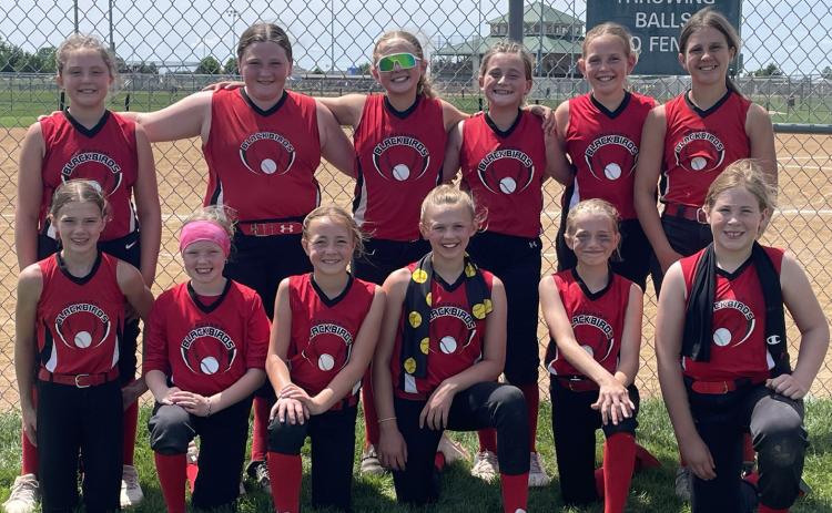 Gresham Blackbird 10U softball team went 2-2 at districts to qualify for class D State. Coaches are Holly Borchers, Emily Heater, Domi Schmeiding. Back Row (left to right): Harper Allen, Mara Payne, Riley heater, tally Schmeiding, Blakely stoll, Eastyn Scheele. Front row (left to right): Prunella Lawson, Evalyn Toovey, Everly Borchers, Leah Ford, Hadley Schmeiding, Chloe Scheele. Not pictured: Stella Borchers. Photo provided.