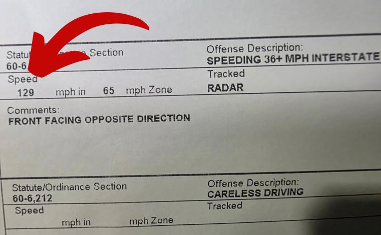 Drivers like this one who went 129 mph in a 65 mph zone will start paying more. This cost was $300 this summer, but this fine would be $400 if assessed now. Photo provided by Nebraska State Patrol.