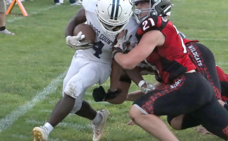 Scoring the first touchdown of the game for the Cross County Cougars at Superior is junior Tyion Francis (4) on a 4-yard run. The Cougars came up short losing 29-13.PCN photo by Ken Kush.