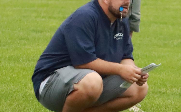Cross County head coach Dane McConnell overseas football camp at Cross County High School on Tuesday of last week. PCN photo by Ken Kush.