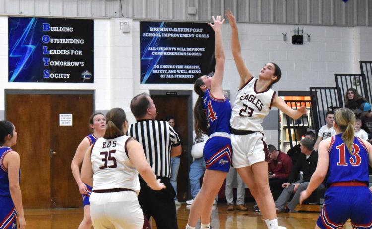Rylee Ackerson starts overtime with the tipoff. PCN photo by Cienna Friesen.