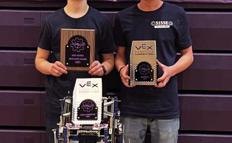 Team 5155E “Cereal Killers” (Marshall Johansen and Sam Haug) was tournament champion, skills champion and excellence award winner. Photo provided by Heather Haug.