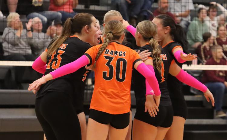 Osceola celebrates last Tuesday night’s win over BDS in straight sets. Osceola drew the No. 2 seed in this weekends CRC Tournament in York. PCN photo by Ken Kush