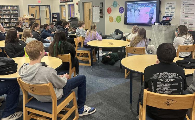 Cross County students took a break Thursday to watch state wrestling. Photo provided.