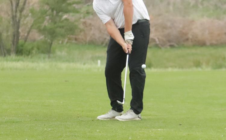 Collin Vrbka (SRC senior) hits one in the fairway. He scored 102 at districts in Lincoln. PCN photo by Ken Kush.