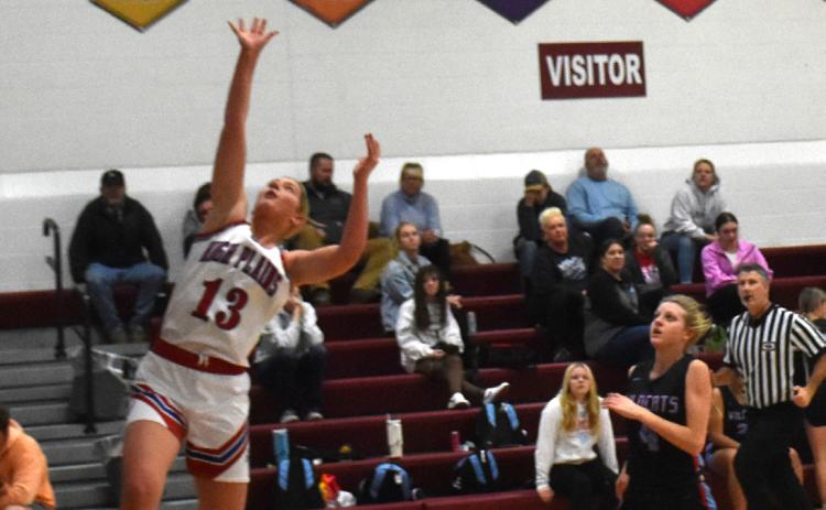 Courtney Carlstrom goes for the layup against Cedar Bluffs. PCN photo by Beth Sparrow.