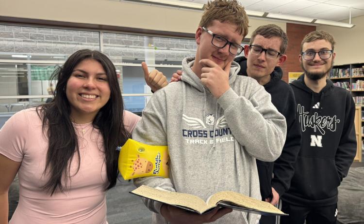 Cross County quiz bowl had their last meet last Wednesday. They competed in the history bowl and took third place (bronze) in Seward. EMF won the event. Pictured are the seniors: Naima Ramirez, Cannen Mooney, Colton Duncan and Kirk Sparrow. Photo provided by Johanna Nielsen, quiz bowl sponsor.