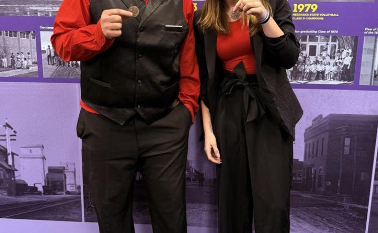 Osceola’s Brenden Gabel (left) and Mya Sanley (right) show off their medals won at the CRC Meet this past week. Gabel was fourth in Serious Prose, while Sanley was fifth in Poetry. Photo was provided.