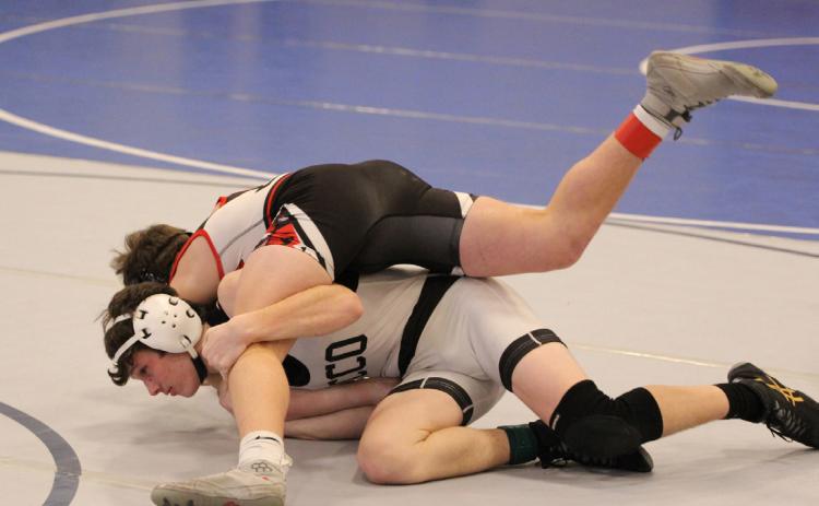 Jed Berggren wrestles an opponent at Freeman. Berggren placed third. PCN photo by Travis Lane.