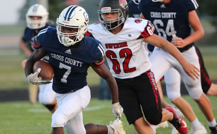 Tyion Francis (#7 pictured) tied a school record for the longest kickoff return for a touchdown. PCN photo by Travis Lane.
