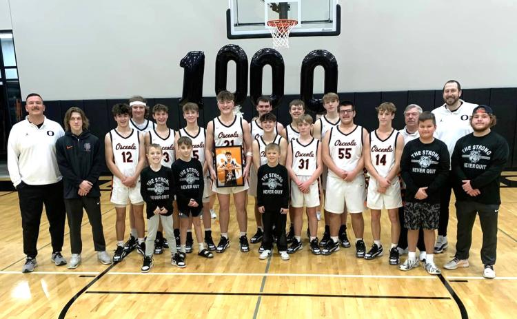 Kale Gustafson, Osceola boys basketball, got his 1,000th career rebound at the game against Nebraska Lutheran. He currently has 1,008 career rebounds. Photos provided.