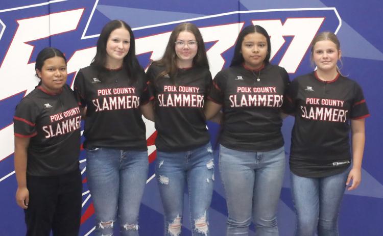 High Plains girls on Polk County Slammers who were unable to be at team pictures. L-R: Dulce Ramirez-Catalan, MaCadden Turner, K’cin Confer, Jazlyn Ramirez-Catalan, Makenna Fuhrman. PCN photo by Ken Kush.