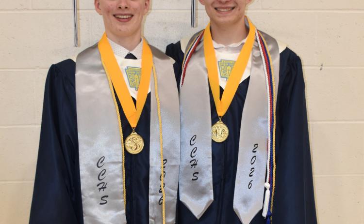 Above: The two highest achieving students at Cross County were Colton Duncan (valedictorian, right) and Samuel Haug (salutatorian, left). The last time two young men were top honored grads was in 2010. PCN photo by Beth Sparrow.