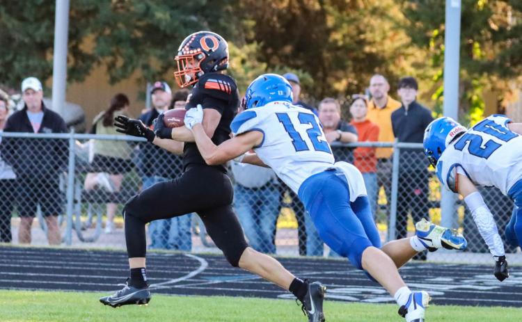Osceola’s Brycen Kula, a junior runs away from the Kenesaw defense on this scoring run. PCN photo by Blaine Winslow.