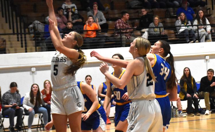 ABOVE: Edie Peterson shoots one against Nebraska Lutheran. PCN photo by Beth Sparrow.