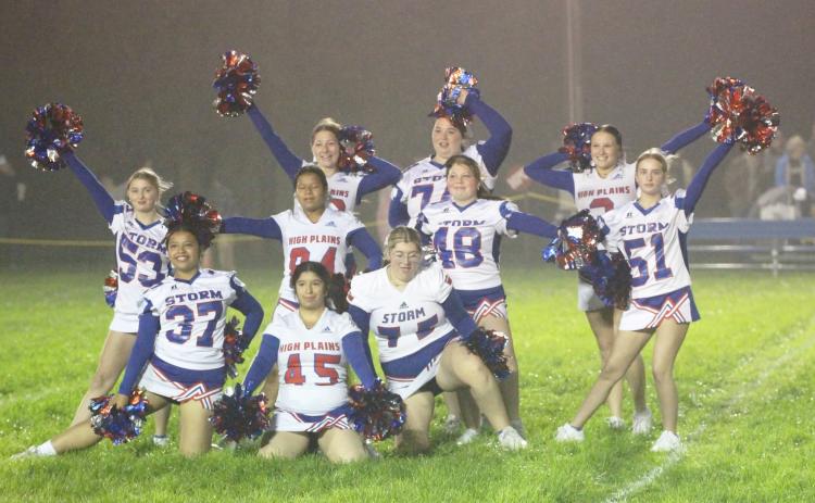 The High Plains cheerleaders performed at halftime of the High Plains football game. PCN photo by Travis Lane.