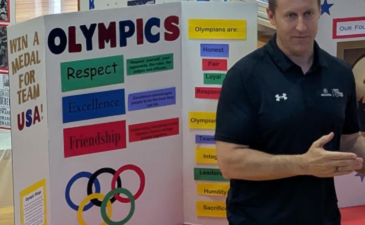 Above: Curtis Tomasevicz was back to speak to Young Patriots last week. He spoke to them about leadership and dedication to his team. Tomasevicz is a Shelby native, Olympic Bobsled champion and engineering instructor at UNL. See the Osceola page for more on Young Patriots. Photo provided.