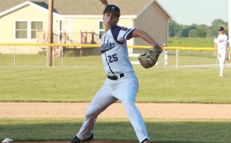 SOS’ Jarren Kravig no-hit the Lincoln Lutheran Chick Fil-A Seniors for 4 2/3 innings before losing a tough 4-2 decision to the current reigning Class C State Baseball champions. PCN file photo by Ken Kush.