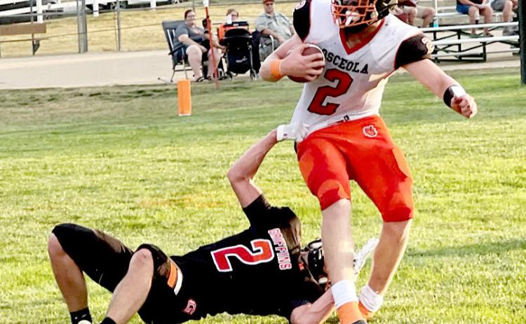 Kale Gustafson did pretty much whatever he wanted on the football field Friday night as Osceola defeated Diller-Odell 62-8 to open the season. PCN photo by Tasha Weller