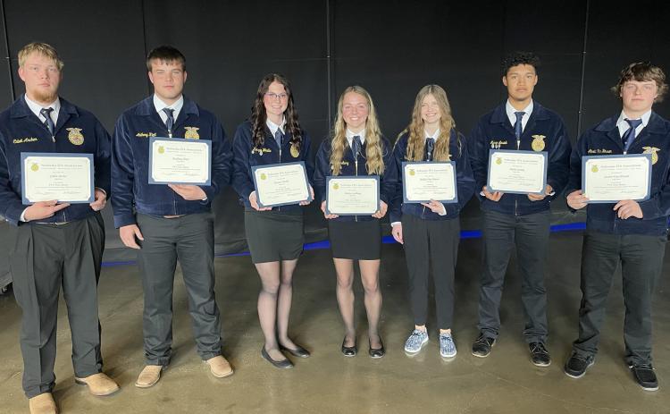 High Plains seniors Cabot Archer, Anthony Hiett, Kenzie Wruble, Hailey Lindburg, Ashley Van Housen, Mario Lesiak and Austin Van Housen received their degrees.