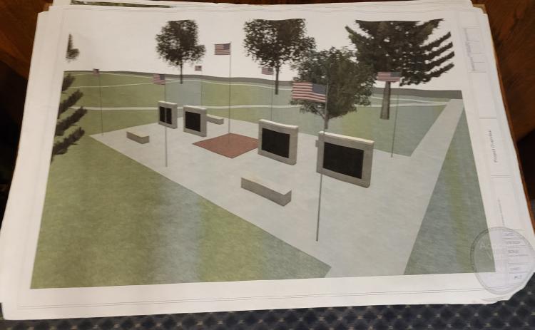Above: A sketch of what the proposed Veteran Memorial wall will look like. Graphic provided by Sons of Legion.