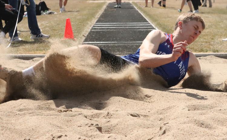 High Plains senior Brodey Spurling won the triple jump and finished third in the long jump at the Merrick County Invite on Tuesday. PCN photo by Ken Kush.