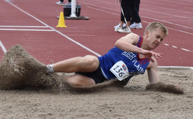 High Plains senior Brodey Spurling finished fourth in the triple jump on Friday at the Class D Boys State Track and Field Meet at Omaha Burke Stadium. Spurling also added a fifth place in the long jump to cap his high school career with five medals the last two seasons. PCN photo by Beth Sparrow.