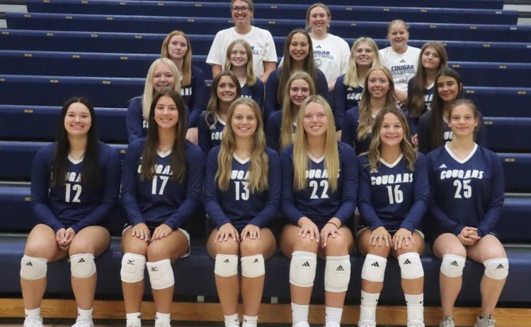 Cross County Volleyball 2025 members include; front (L-R)- Saphira Osentowski, Cortina Donnelly, Edie Peterson, Sydney Hengelfelt, Ava Pruter, Ansdale von Hackewitz “Veldi”. Second row- Hadley Larson, Ella Cramer, Finley Peterson, Eastyn David, Selah Gehring. Third row- Jaelynn Piyper, Chloe Johnston, Harley Hedrick, Sophia anson. Back row- HC Emmie Finkral, coach Haley Koch, coach Violet Peterson. PCN photo by Ken Kush.