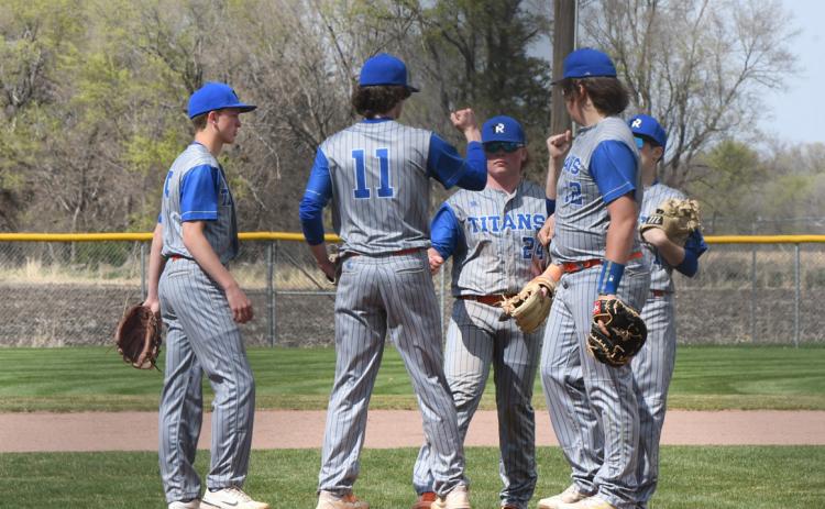 Titans baseball regroup to get a plan of attack. PCN photo by Rick Holtz.