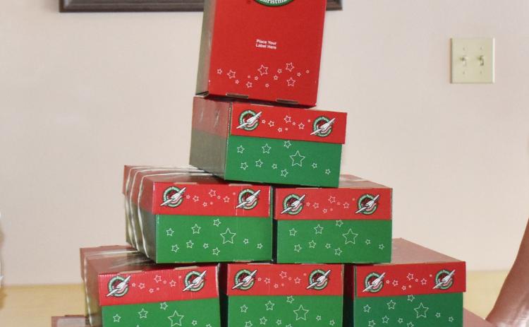 Operation Christmas Child boxes at St. Paul Lutheran packed and ready to be shipped worldwide. PCN file photo by Beth Sparrow.