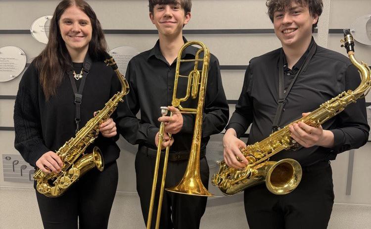 Three SRC students were selected among the 300 auditions for the Wayne State Symphonic Band. Pictured are Jessica Bauers (alto sax), Garrett Ruth (trombone) and Urijah Grant (tenor sax). Photo provided.