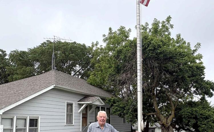 Each year the Osceola Legion Auxiliary recognizes a person or family and a business for faithfully flying the flag. This year’s recipients were Jimmy Marak (left), who is 97 years young and has been flying his for 7 years after he received it for his 90th birthday. The business was Svehla Law, pictured is Tracy Lackey, Heather Naber and Kent Rauert. PCN photos by Beth Sparrow.