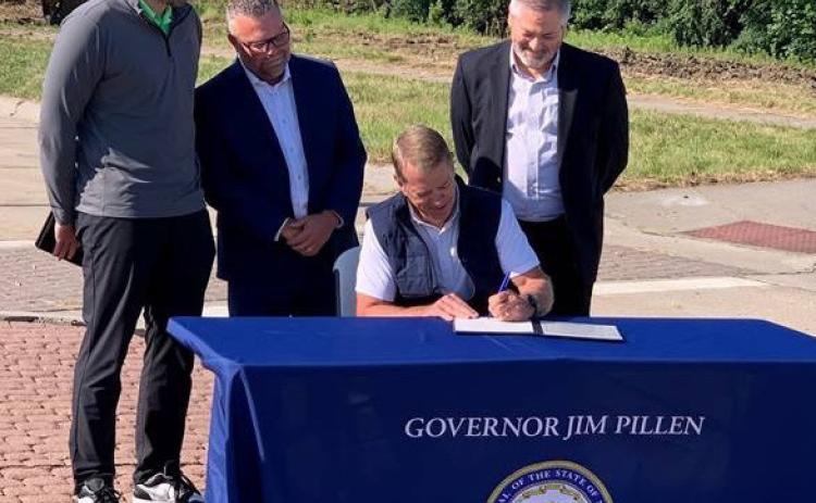 Governor Pillen holds ceremony while signing Housing Affordability Bill in Blair. Photo was provided