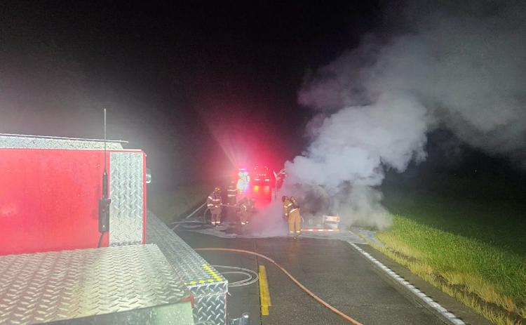 Above: Osceola Fire puts out the fire which made a lot of smoke. Below: The damage on the truck is quite extensive. Photos provided by Osceola Fire.