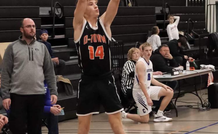 Brycen Kula shoots a trey for Osceola. PCN photo by Blaine Winslow.