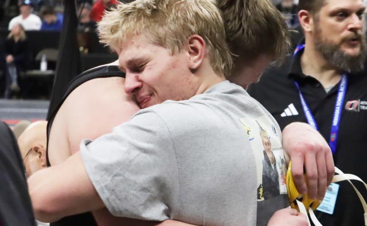 .When it was all over, Coy Vrbka (left) and Eli Fjell (right) shared a moment and congratulated each other for winning state championships. PCN photo by Ken Kush.