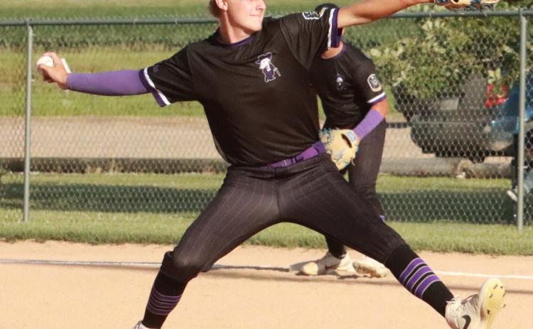 SOS Rebels starting pitcher Tommie Rediger delivers a pitch to home during the top of the second on Thursday. Rediger tossed three frames during a 16-7 five inning win over Dwight in Osceola. PCN photo by Ken Kush.