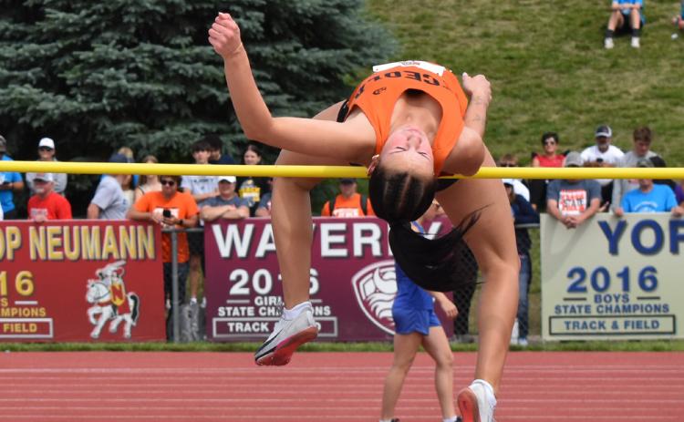 Osceola’s Alexis Burritt picked up the only medal for area Class D girld as she cleared 5-1 in the high jump and tied for seventh. PCN photo by Beth Sparrow.