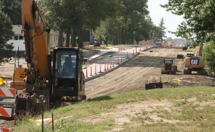 Looking north to south down HWY 81, road construction crews are getting things ready in order to start paving in both directions. This will close 81 through Stromsburg as the project nears completion which is scheduled for midfall. PCN photo by Ken Kush.
