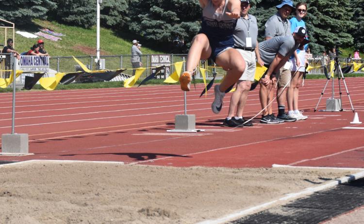 Lindee Kelley takes a leap in triple jump at state in 2024. PCN file photo by Kirk Sparrow.
