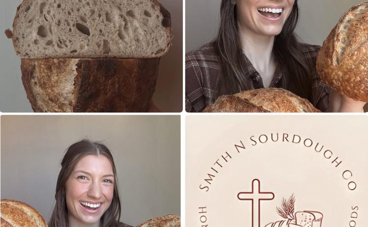 Above: Sammie Smith bakes homemade authentic sourdough bread. Graphic provided.