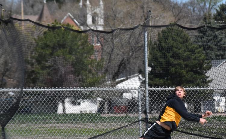 Dalton Pokorney watches his discus after giving it a toss. PCN photo by Beth Sparrow.