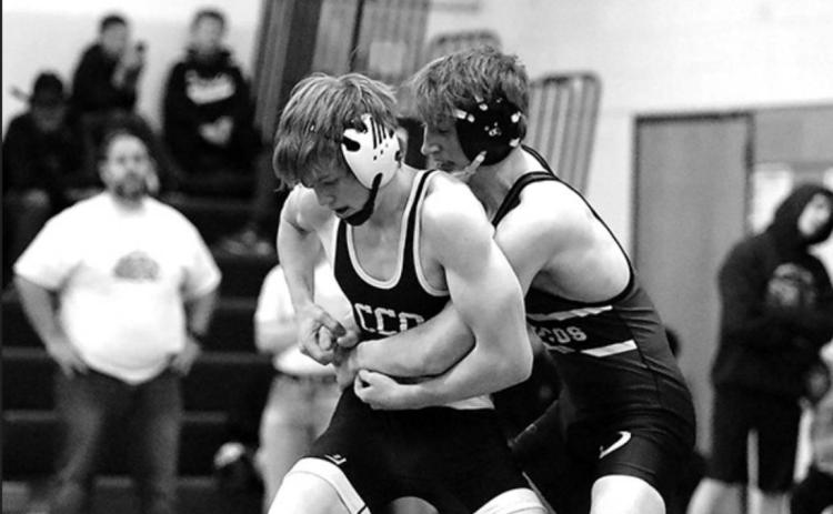 CCO Twister Channer Marsden wrestles an opponent at the Crossroads Conference tournament last week. Photo by Travis Lane.
