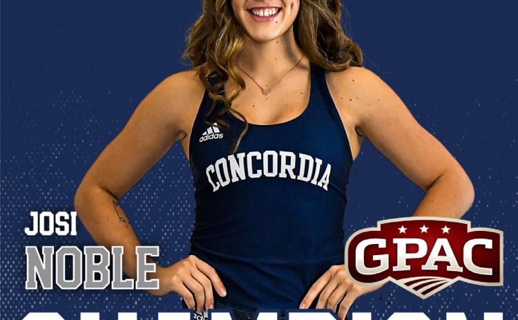Josi Noble (Cross County graduate) won the heptathlon for Concordia University with 4,665 points. This is her first career title, and she broke the meet record for the 800m with a time of 2:21.69. Photo provided.