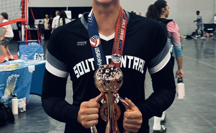 Above: Courtney Carlstrom (High Plains senior) and her club volleyball team placed third in the Gold tournament of the USA Volleyball Girls Junior National Championships in Las Vegas. Photo provided.